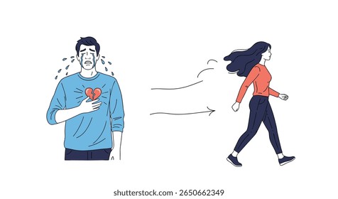 Heartbreak and separation a man crying as a woman walks away showing emotional distress and sadness