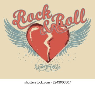 Heartbreak vector print design  Rock   roll poster  Eagle wing vintage print design for   sticker  poster  background   others 