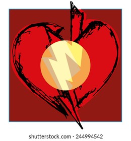 Heartbreaker Schematic representation of the human heart split in half by a lightning strike