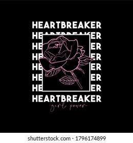 Heartbreaker slogan. Typography graphic print, fashion drawing for t-shirts .Vector