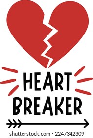heartbreaker text vector with a broken heart