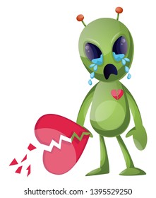 Heartbroken alien, illustration, vector on white background.