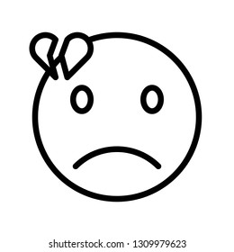 Heartbroken face vector illustration, line design icon editable outline