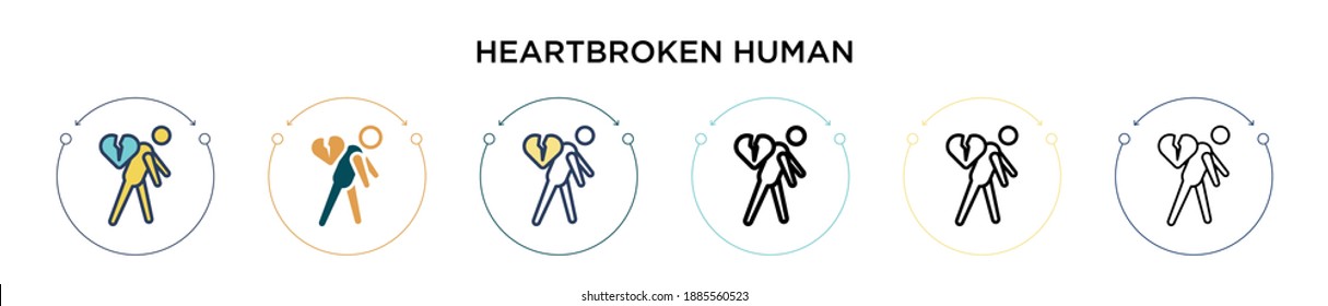 Heartbroken human icon in filled, thin line, outline and stroke style. Vector illustration of two colored and black heartbroken human vector icons designs can be used for mobile, ui, web