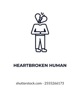 heartbroken human outline icon. Linear vector from feelings concept. Thin line heartbroken human icon isolated on white background