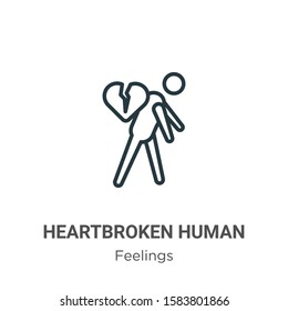 Heartbroken human outline vector icon. Thin line black heartbroken human icon, flat vector simple element illustration from editable feelings concept isolated on white background