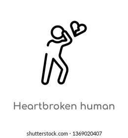 heartbroken human vector line icon. Simple element illustration. heartbroken human outline icon from feelings concept. Can be used for web and mobile