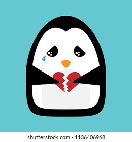 Heartbroken sad cute penguin vector illustration