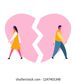 heartbroken sad young man guy and woman girl couple parting divorce. depression vector