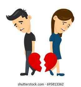 heartbroken sad young man guy and woman girl couple parting divorce. depression vector flat illustration fun character concept. Broken heart love, Despair Loneliness Unhappy Heartbroken.