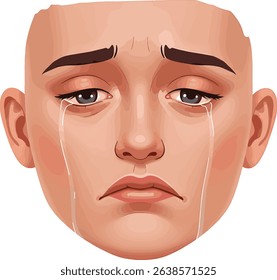 Heartbroken and Tearful Face Illustration Depicting Sadness and Grief