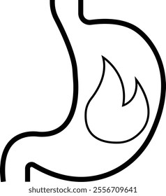 Heartburn black glyph icon. Stomach ache. Food poisoning. Gastrointestinal problem. Inflammation in organ. Silhouette symbol space. Gastritis and acid reflux, indigestion and stomach pain problems.