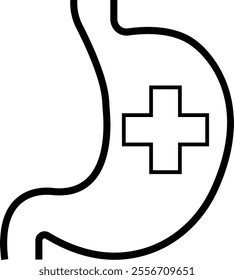 Heartburn black glyph icon. Stomach ache. Food poisoning. Gastrointestinal problem. Inflammation in organ. Silhouette symbol space. Gastritis and acid reflux, indigestion and stomach pain problems.