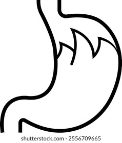 Heartburn black glyph icon. Stomach ache. Food poisoning. Gastrointestinal problem. Inflammation in organ. Silhouette symbol space. Gastritis and acid reflux, indigestion and stomach pain problems.