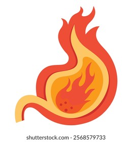Heartburn Concept - Human Stomach on Fire - Cut View Vector Illustration
