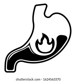 Heartburn Stomach Concept Icon and Label. Health Research Symbol, Icon and Badge. Simple Black Vector illustration.