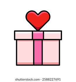 Heart-Decorated Gift Box Illustration for Romance and Celebration Themes