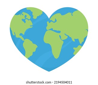 hearted earth planet on white background