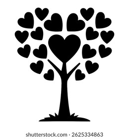 hearteen tree Black Silhouette. Vector