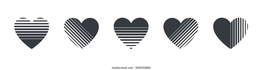 Heartes icons. Abstract textured hearts. Hearts set concept. Vector illustration