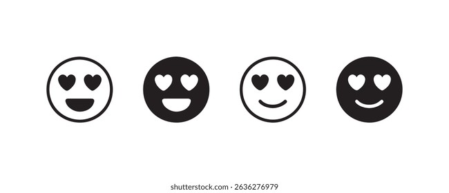 Heart-eyed icons in various styles on white background