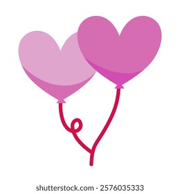 Heartfelt Balloons: Two vibrant pink heart-shaped balloons are tied together with a single string, symbolizing a love connection or a romantic gesture. The simplistic design evokes feelings of joy.