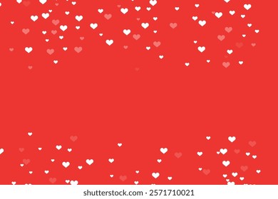 Heartfelt Celebration: A vibrant red backdrop adorned with a delicate scattering of white hearts, perfect for Valentine's Day, wedding invitations, or romantic designs.