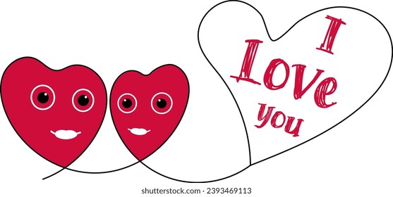 A heartfelt character. I love you. All you need is love. Vector illustration.