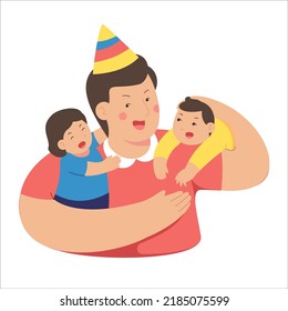 Heartfelt Father’s Day Illustration Featuring Dad and Kids Enjoying Quality Time, Celebrating Love, Support, and the Role of a Father in Family Life