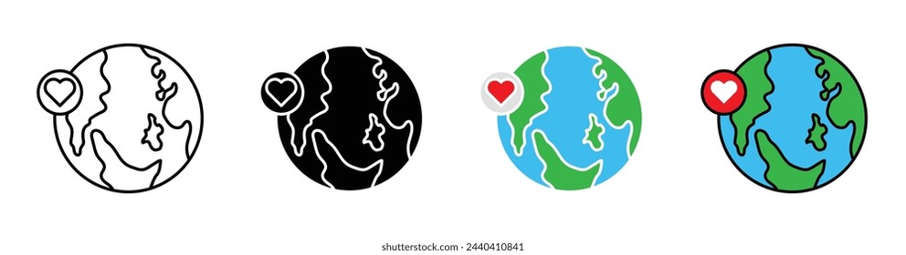 Heartfelt Earth Appreciation Icons. Celebratory Earth Day Symbols. World Preservation and Love Signs
