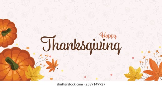 A heartfelt greeting to celebrate thanksgiving with joy. A greeting with warm autumn colors, festive pumpkin and fall leaves