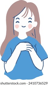 Heartfelt Joy Smiling Girl with Hands on Heart emphasizing her happy demeanor and casual style.
