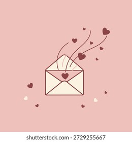 Heartfelt message spreading love from an open envelope, symbolizing deep affection, romantic communication, and emotional connection in a sweet illustration