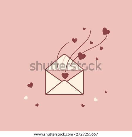 Heartfelt message spreading love from an open envelope, symbolizing deep affection, romantic communication, and emotional connection in a sweet illustration