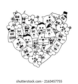 Heartfelt Monster Illustration: Elevate your designs with this charming hand-drawn vector of a cute doodle monster within a heart shape. Perfect for creating endearing and heartwarming visuals.