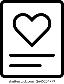 Heartfelt Note Icon: A simple yet expressive icon depicting a heart symbol centered on a document, symbolizing affection, care, or a heartfelt message.