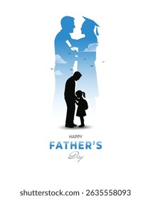 Heartfelt silhouette of a father and daughter from childhood to graduation, reflecting growth and love across time.