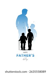 Heartfelt silhouette showing a son walking with his elderly father, reflected by a childhood memory where the father once held his little boy’s hand.

