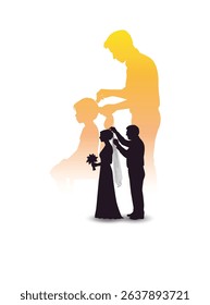 Heartfelt vector silhouette showing a father grooming his daughter, from childhood to her wedding day. A powerful symbol of timeless fatherly love.
