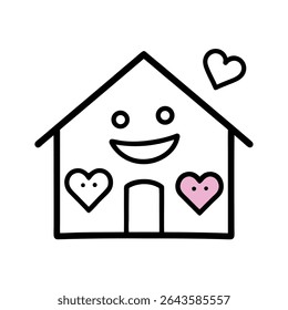 Heart-Filled House Outline with Doodles and Smiles