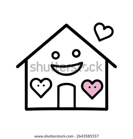 Heart-Filled House Outline with Doodles and Smiles