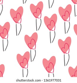 Heart-flowers seamless pattern for paper, textile printing and web backgrounds. Concept of love, gratitude, fidelity, tenderness (Mother’s Day, wedding, etc)