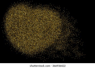 Heart.Gold glitter.Gold dust background on black.Gold sparkles.Vector illustration.Heart for Valentine's Day.