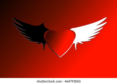 Hearth with black wing and white wing. retro style graphic vector. Valentine day vector illustration.