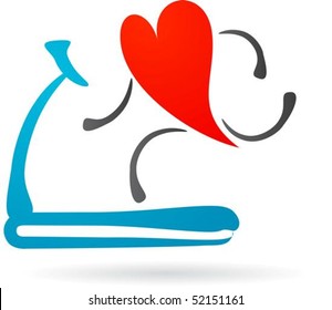 Hearth character running on a treadmill