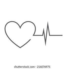 Hearth With Ekg Line On White Background, Vector Illustration