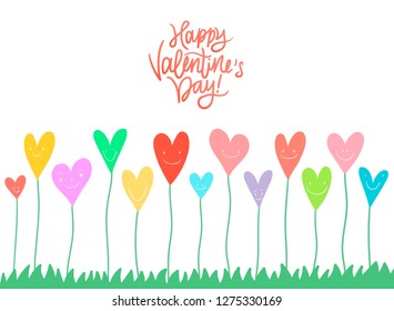 HEARTH flowers. Vector illustration. Happy Valentine's Day. Colorful hearts growing - Valentines concept.