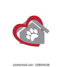 hearth, house and paw. animal shelter. logo icon