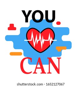 Hearth icon with eye trendy modern concept of  relationship of people  with text You can motivation lettering on a white background.Symbol  feelings, souls,icon love, sign emotion.Flloating heart 