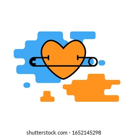 Hearth  icon 
 pierced by a pin trendy modern concept of  relationship of people   a white background.Symbol  feelings, souls,icon love, sign emotion.Flloating heart icon decorative